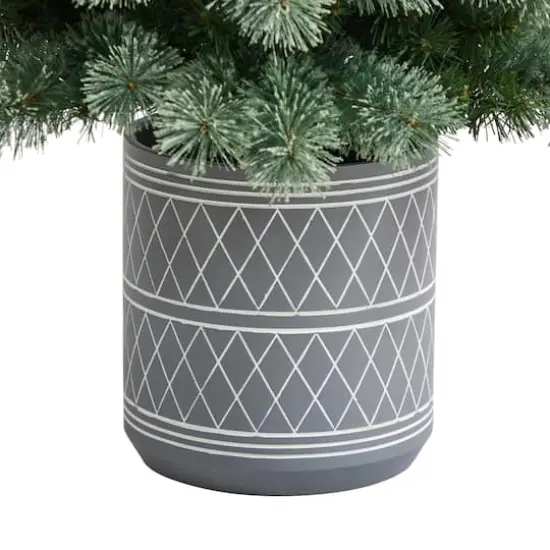 4.5ft. Pre-Lit Nova Scotia Pine Artificial Christmas Tree in Engraved Geometric Stone Planter, Warm White LED Lights {7}