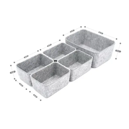 Welaxy Felt 5 Piece Drawer Organizer Bins Gray {6}