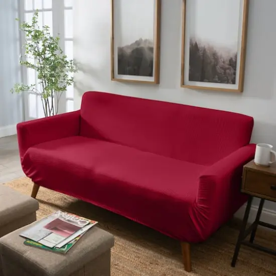 Home Details Waffle Design Sofa Furniture Slipcover Burgundy {3}