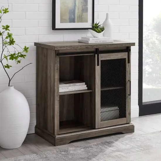 Edison Walker 32" Grey Wash Sliding Mesh Metal Door Accent Cabinet {3}