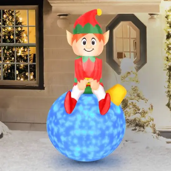 5ft. Airflowz Inflatable Elf on Ornament with Swirling Lights {6}