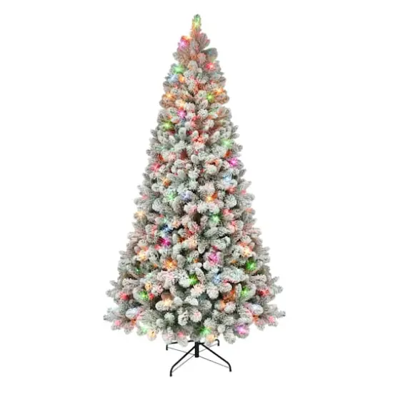 6.5ft. Pre-Lit Flocked Virginia Pine Artificial Christmas Tree, Multicolor Lights {1}