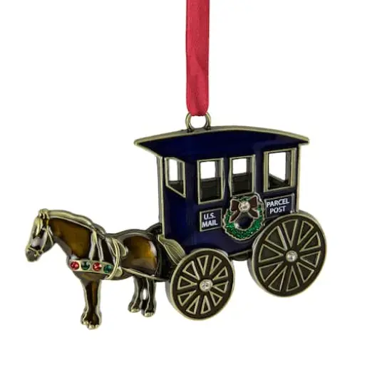 2.25" Antique Brass-Plated Horse & Buggy Ornament with European Crystals {5}