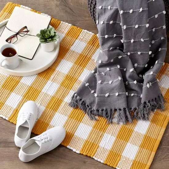 DII&reg; Buffalo Check Rag Rug, 26" x 40" Honey Gold and White {8}