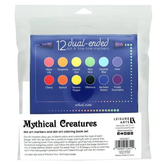 Leisure Arts&reg; Dot Art Markers Mythical Creatures Mini Coloring Book Set {3}