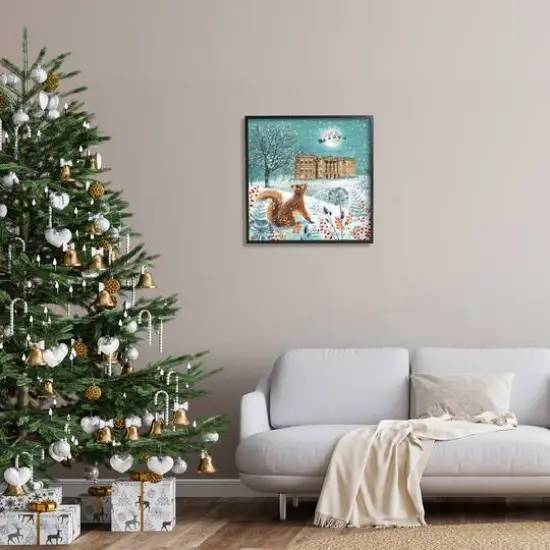 Stupell Industries Squirrel Watching Santa Claus Framed Giclee Art Black {3}