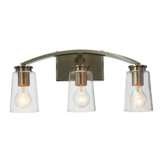 Hello Honey&reg; Robert Stevenson Lighting Laguna Metal & Clear Glass 3-Light Vanity Brushed Nickel {4}