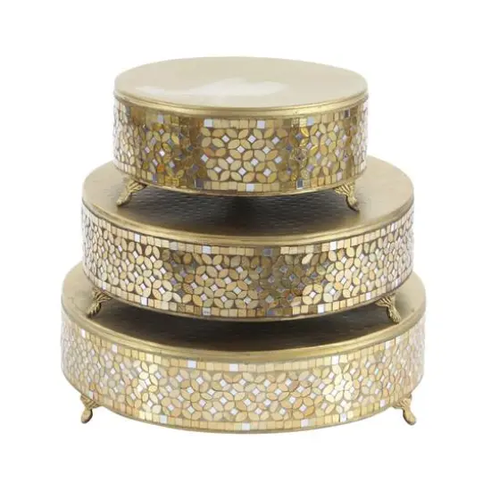 Gold Glam Round Metal & Glass Mosaic Cake Stand, 3ct. {3}