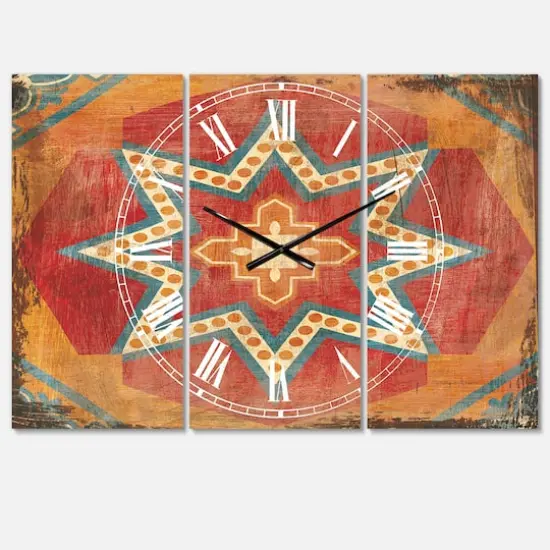 Designart Moroccan Orange Tiles Collage I Multipanel Wall Clock {1}