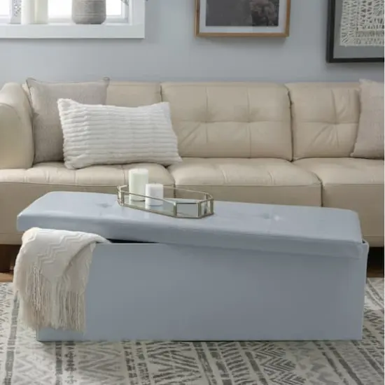 Simplify 44" Faux Leather Triple Folding Storage Ottoman Gray {5}