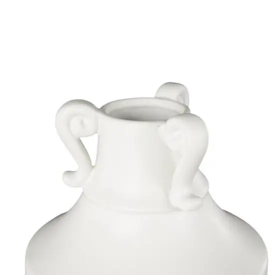 15.75" White Ceramic Sleek Amphora Vase with Scroll Handles {6}