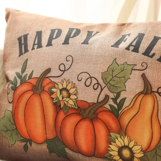 Glitzhome&reg; Faux Burlap Fall Pumpkin Pillow {14}