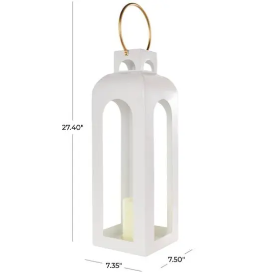 27" White Metal Arched Cutout Candle Lantern {8}