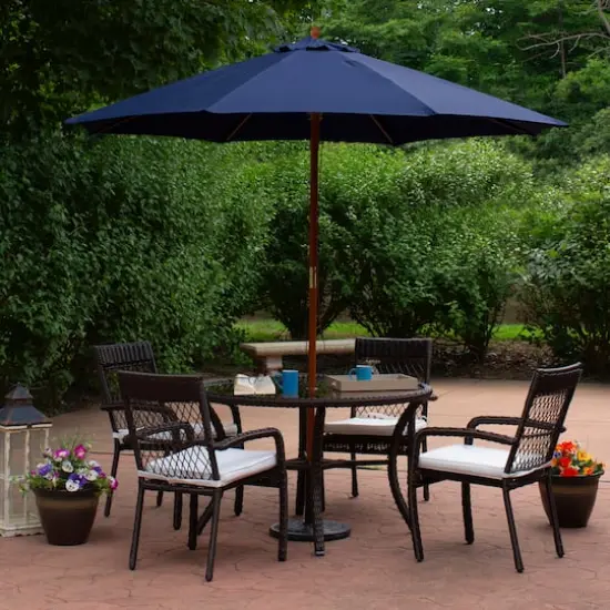 9ft. Outdoor Patio Market Umbrella with Wooden Pole Navy Blue {3}