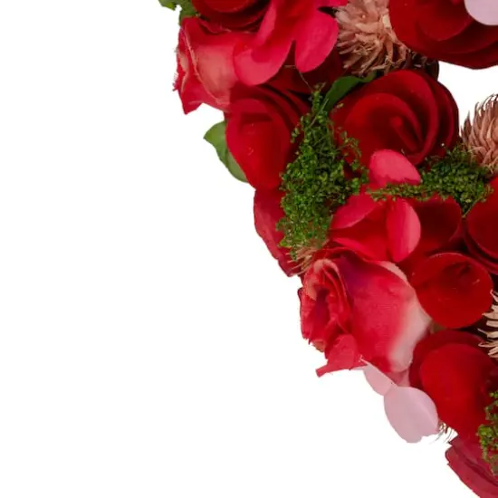 Red and Pink Wooden Rose Valentine's Day Artificial Spring Wreath 13.5" {5}