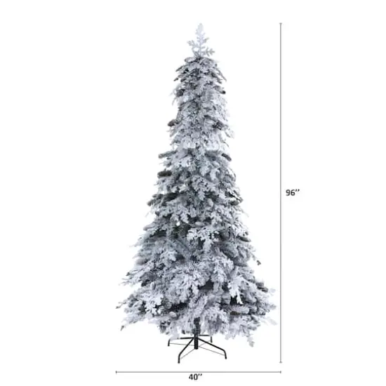 8ft. Pre-Lit Flocked Montana Down Swept Spruce & Pinecones Artificial Christmas Tree with Clear LED Lights {5}
