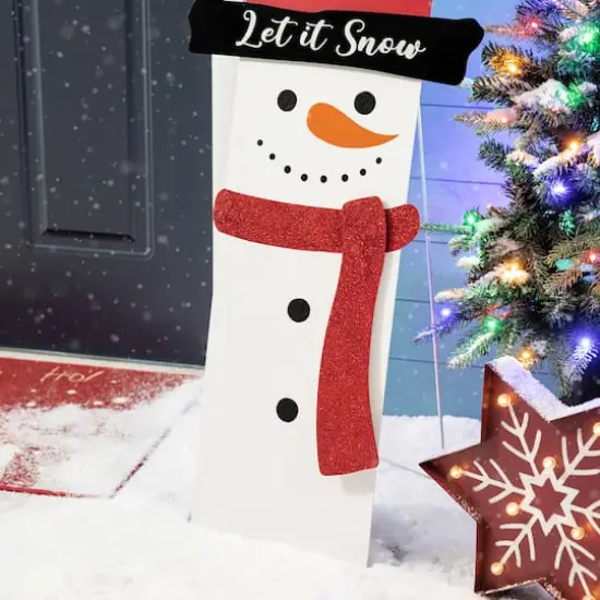 Glitzhome&reg; 36" Metal Glittered Snowman Porch D&eacute;cor {6}