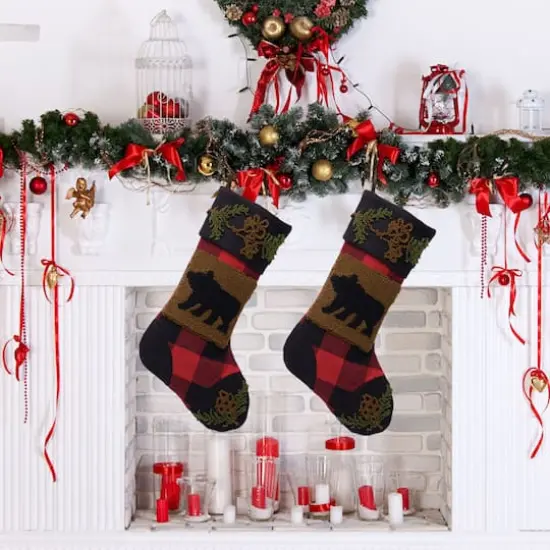 Glitzhome&reg; 22" Red & Black Plaid Bear Stockings, 2ct. {3}
