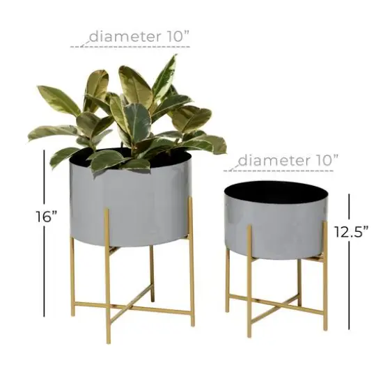 Gray Metal Contemporary Planter with Gold Legs Set {5}