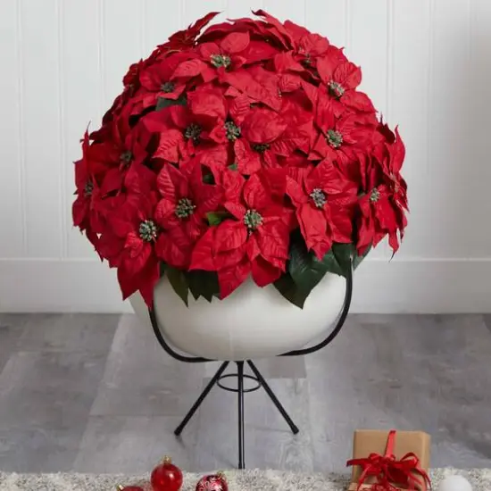 3ft. Red Grand Poinsettia Arrangement in White Vase with Metal Stand {5}