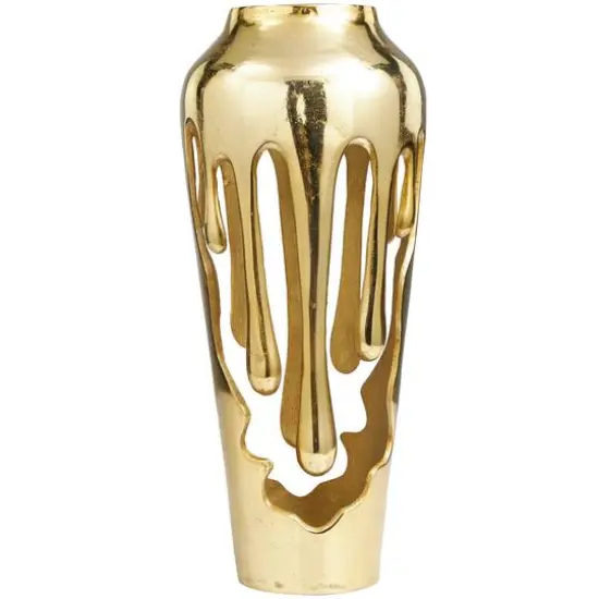 19" Gold Aluminum Drip Vase with Melting Designed Body {3}
