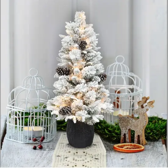 3.5ft. Pre-Lit Flocked Artificial Christmas Tree, Clear Lights  {3}