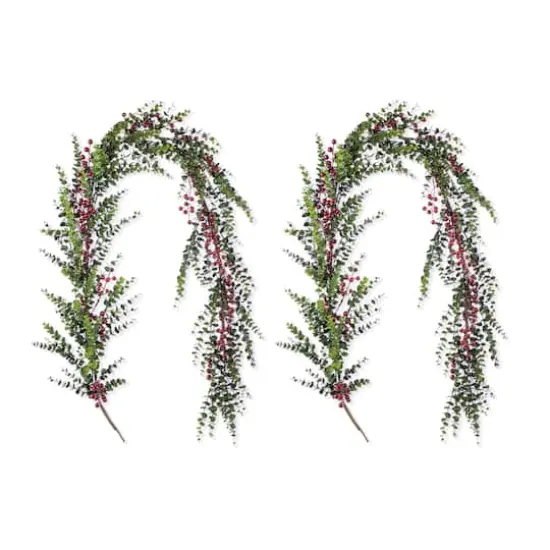 Glitzhome&reg; 6ft Christmas Greenery Eucalyptus Garland with Red Berries, 2ct. {1}
