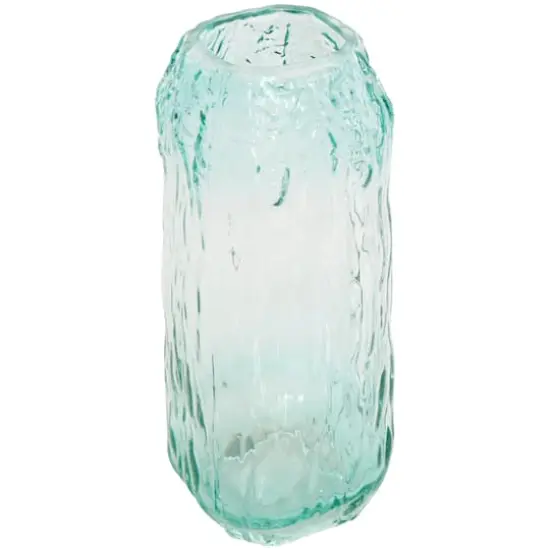 11" Green Ombre Handmade Abstract Textured Rectangular Glass Vase {1}