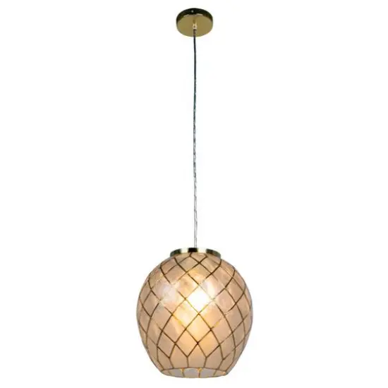 Hello Honey&reg; Marina Natural Capiz & Gold Metal Orb Pendant Ceiling Light {1}