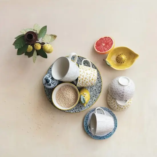 Hello Honey&reg; 5" Flower Print Stoneware Mug Set {4}