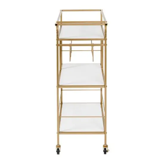 Honey Can Do 3-Tier Gold & White Rolling Bar & Serving Cart with Handles {12}