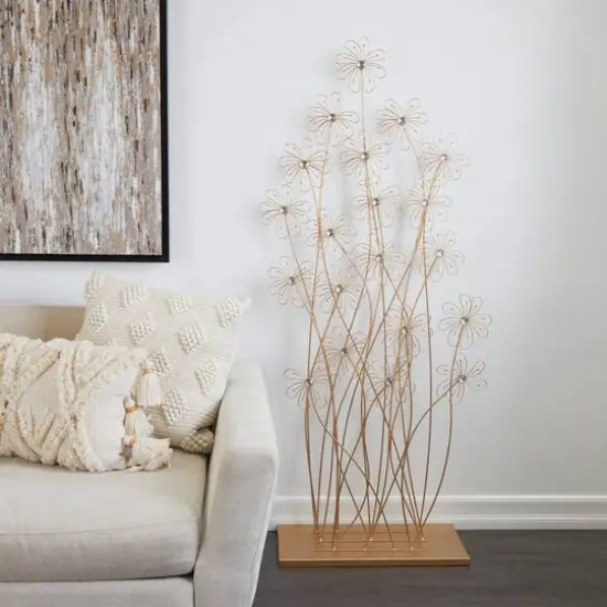 5ft. Gold Metal Tall Floral Sculpture with Crystal Embellishments {8}