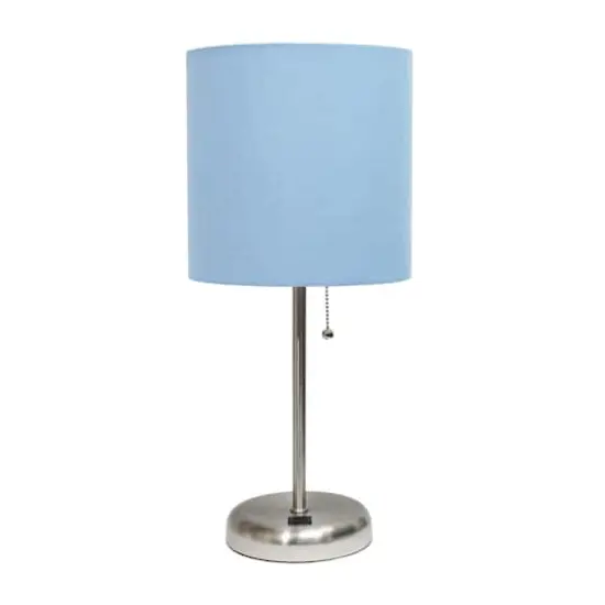 Creekwood Home 19.5" Oslo USB Port Table Lamp Brushed Steel/Blue Shade {1}