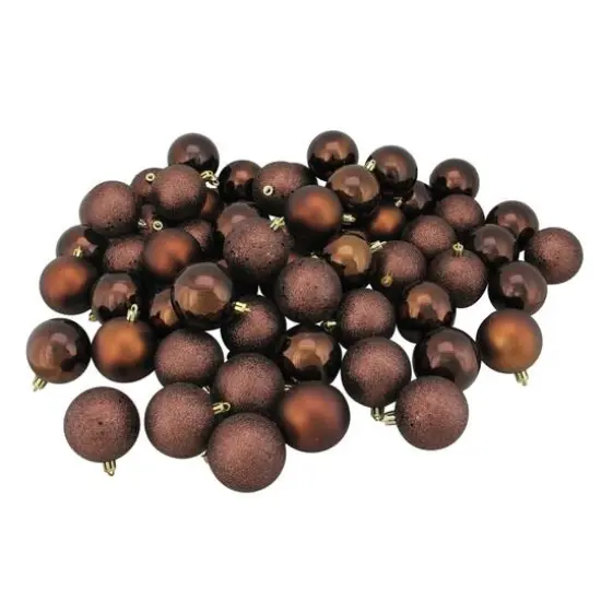 60ct. 2.5" Mocha Brown Shatterproof 4-Finish Christmas Ball Ornaments {1}