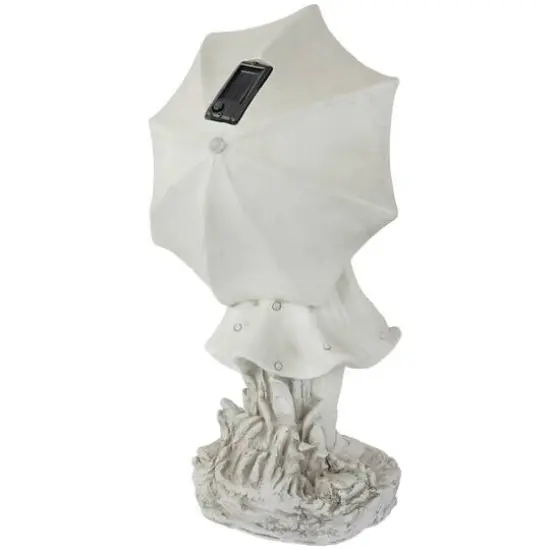 18" Solar LED-Lit Girl with Umbrella Outdoor Garden Statue {6}