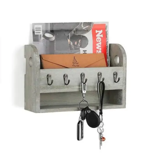 NEX&trade; Rustic Gray Wood Wall Mounted Mail & Key Holder {1}