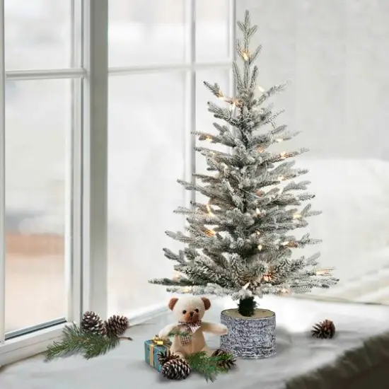 3ft. Pre-Lit Flocked Arctic Fir Tree, Warm White LED Lights {6}