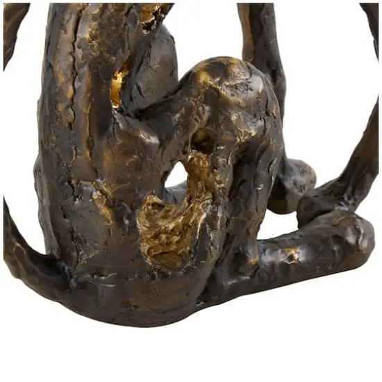 19" Bronze Polystone Distressed Textured Sitting Leopard Sculpture with Cutouts & Gold Accents {9}