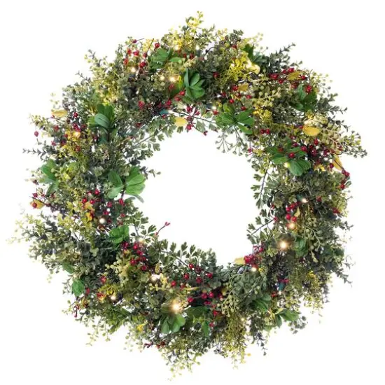 Village Lighting 30" LED Christmas Boxwood & Berry Wreath {1}