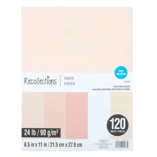 8.5" x 11" Mixed 24lb. Solid Core Paper Pack by Recollections&trade;, 120 Sheets Roses {1}