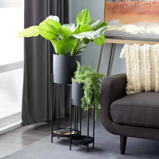 Black Metal Modern Stand Planter Set {7}