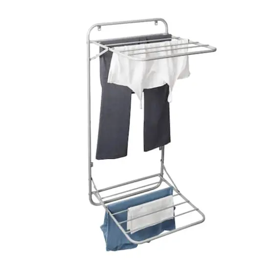 Honey Can Do 2-Tier Gray Over the Door Retractable Clothing Drying Rack {1}