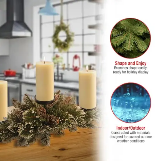 Glittery Bristle&reg; Pine Triple Candle Holder Centerpiece {6}