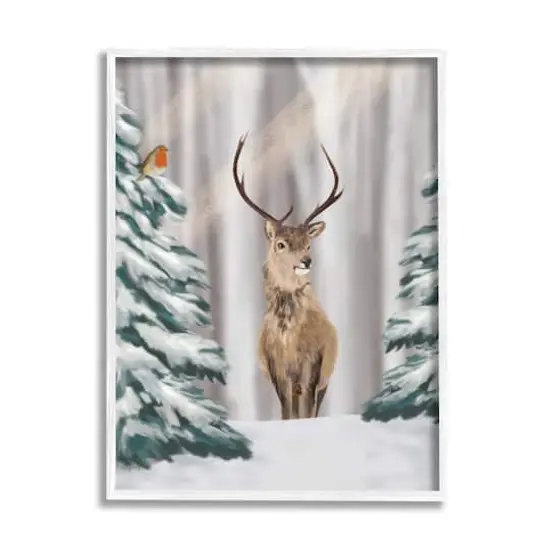 Stupell Industries Seasonal Deer Winter Landscape Framed Giclee Art White {1}
