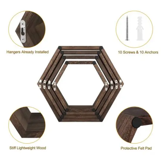 NEX&trade; Hexagon Honeycomb Floating Shelves Set Brown {8}