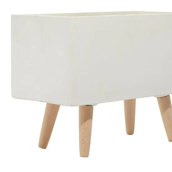 Set of 2 White Fiber clay Contemporary Planter, 17", 21" {9}