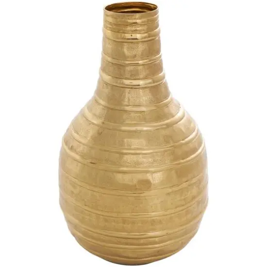13" Gold Metal Snakeskin Inspired Vase with Dimensional Linear Accents {1}