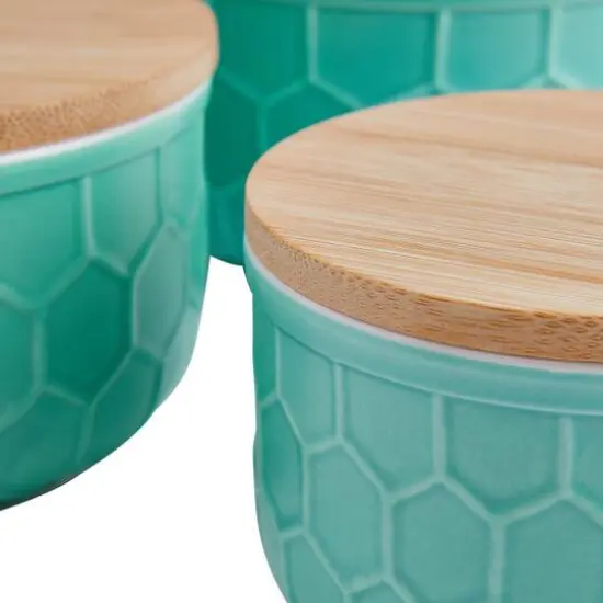 Hello Honey&reg; Mint Green Ceramic Bowls with Bamboo Lids Set {5}