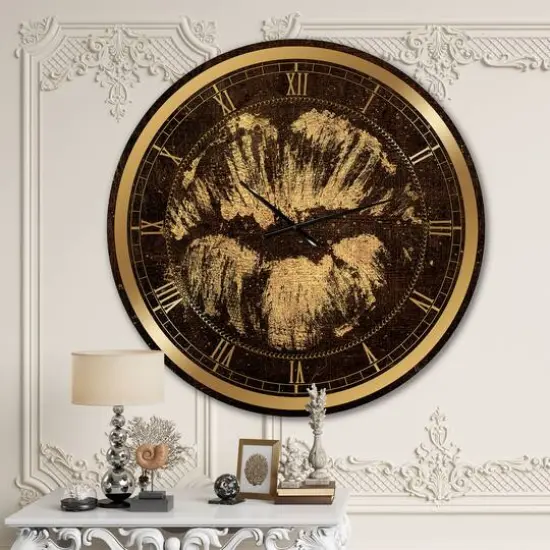 Designart 'Gold Fashions Lips Glam Wall Clock {3}