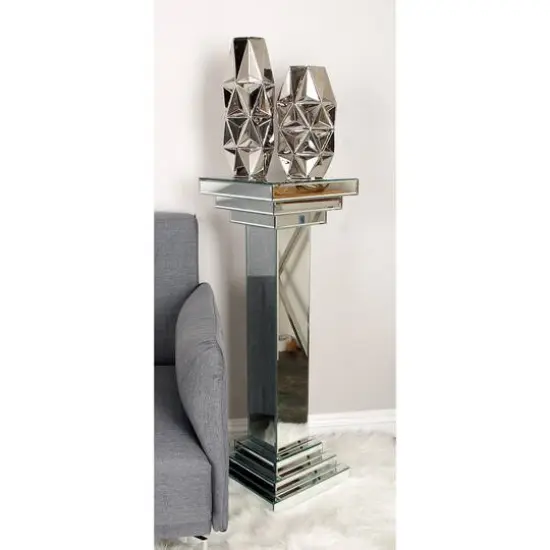 Silver Wood Glam Pedestal Table, 36" x 12" x 12" {6}